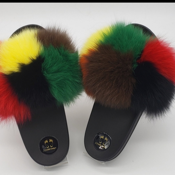 100% Real Women fluffy Fox  Fur Slides Slippers Fast shipping - Picture 3 of 5